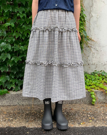 Hebit Seersucker Check Frill Long Skirt